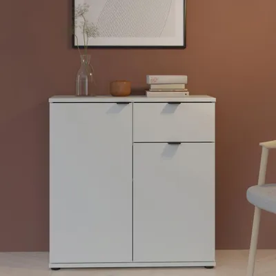 Produktbild von Forte GANYMEDE Kommode 80, minimalistische Kommode, 2-türig, 1 Schublade, Holzwerkstoff, Wohn-/Schlafzimmer, Secret Grey, 80,1 cm breit x 82,3 cm hoch x 34,1 cm tief