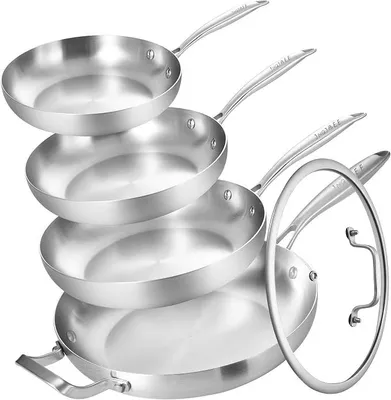Imagen del producto de Juego de sartenes de acero inoxidable, sin revestimiento, de 20, 24, 28 y 32 cm
