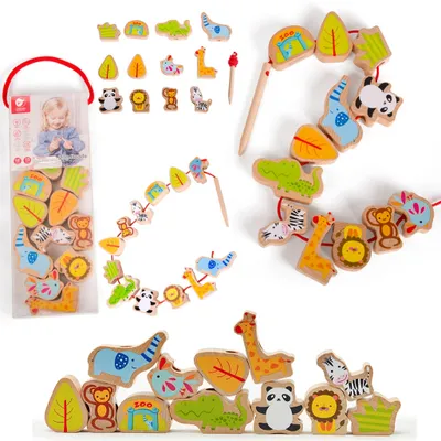 Obrázok produktu pre CLASSIC WORLD Drevené navliekacie kocky ZOO, 13 ks