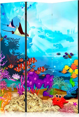 Produktbild von 3-teiliger Einseitiger Vlies Paravent - Colourful Fish 135x172 cm Für Kinder e-C-0066-z-b
