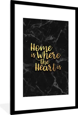 Produktbild von MuchoWow® Gerahmtes Poster Zitat - Zuhause - Marmor - Gold 60x90 cm - Poster mit Schwarzem Bilderrahmen Wandposter Rahmen Foto Bilder - Dekoration - Wandposter Wohnzimmer - Hochwertig