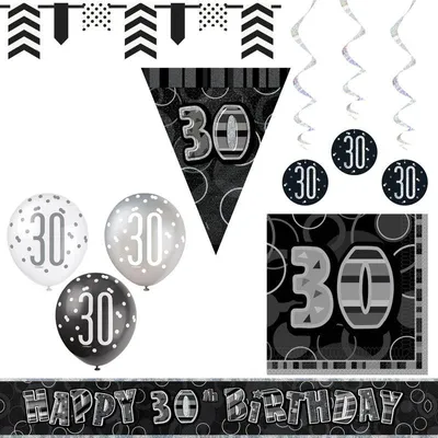 Produktbild von Party Deko Set schwarz 30. Geburtstag Partyset Deko Set silber Party Dekoration Geburtstagsdeko