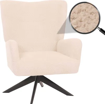 Produktbild von Lounge-Sessel MCW-N65, Cocktailsessel Polstersessel Relaxsessel, drehbar, Stoff/Textil Chenille Metall creme-beige