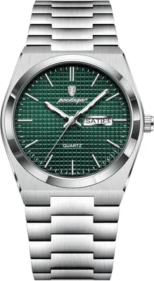 Produktbild von Herren Business Armbanduhr aus Edelstahl mit Datums- und Wochentagsanzeige, Leuchtzeiger, Wasserdichte Quarzuhr Elegant