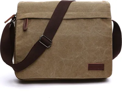 Produktbild von Herren Umhängetasche aus Canvas, Herrentasche, Laptoptasche für 14 Zoll Laptop, Schultertasche/Kuriertasche/Messenger Bag, Khaki