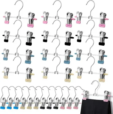 Produktbild von PolkaHome® 24 Stück Hakenklammern zum Aufhängen, 360° drehbare Wäscheklammern, rutschfeste Kleiderbügel-Clips, Stiefelhänger,