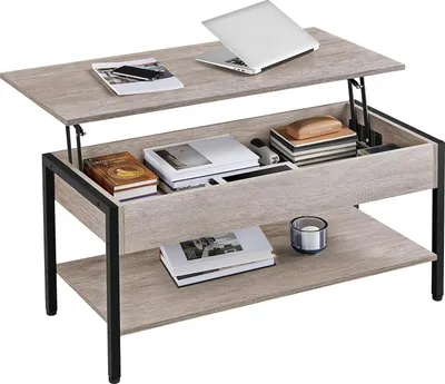 Produktbild von Uittrekbare Kaffeetisch mit höhenverstellbarer Platte, Couchtisch mit Stauraum, Beistelltisch für Wohnzimmer/Büro/Balkon/Flur, Grau