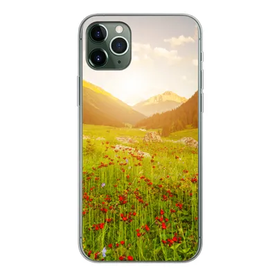 Produktbild von MuchoWow® Handyhülle Schutzhülle Hülle für iPhone 11 Pro Max Blumen - Berg - Sonne Silikon Softcase Handy Hülle - Schutz