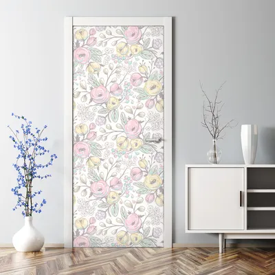 Produktbild von Dekorative Türtapete selbstklebend Klebefolie Türposter Türaufkleber Helle Blumen 77 x 200 cm