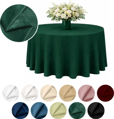 Produktbild von Runde matte Velours-Tischdecke in Dunkelgrün Ø 320 cm – Elegant und formstabil