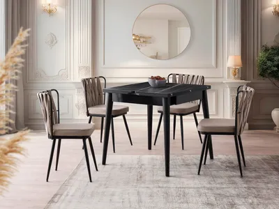 Produktbild von Skye Decor, Totem - 3041, Schwarzer Marmor, Ausziehbarer Esstisch, 80 x 75 x 80 cm, 100 % MELAMINBESCHICHTETE SPANPLATTEN