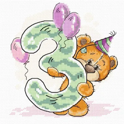 Imagen del producto de Kit de bordado "Ziffer 3" de la colección Luca-S, con patrón de puntos de cruz, dimensiones: 12,5 x 13 cm