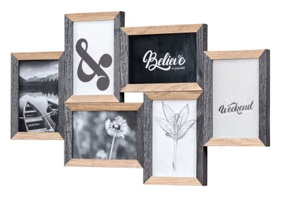 Produktbild von Bilderrahmen 6 Fotos 10x15 Schwarz Natur MDF Holz Fotorahmen Bildergalerie Deko Collage Galerie Wohndeko Wanddeko