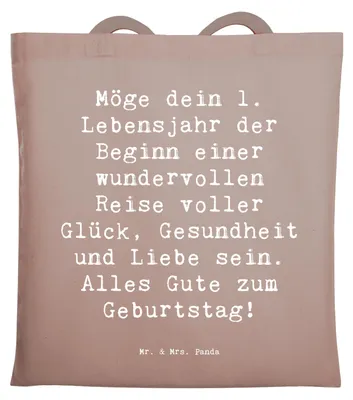 Produktbild von Mr. & Mrs. Panda Jutebeutel Spruch 1. Geburtstag Reise - Braun Pastell - Geschenk, Liebe, Geburtstagsgeschenk, Happy Birthday, Kindergeburtstag, Tasche, dokumententasche