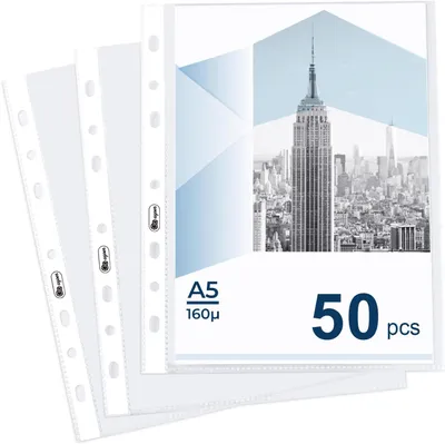 Produktbild von A5 Kunststoffmappen 50 Stück, 160 Mikron transparente Polyhüllen, Dokumentenschutz, zum Archivieren