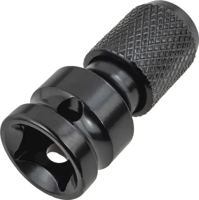 A black metal adapter for a power tool.