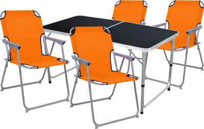 Produktbild von 5-teiliges Campingmöbel Set Black Alu 120x60x58/70cm orange