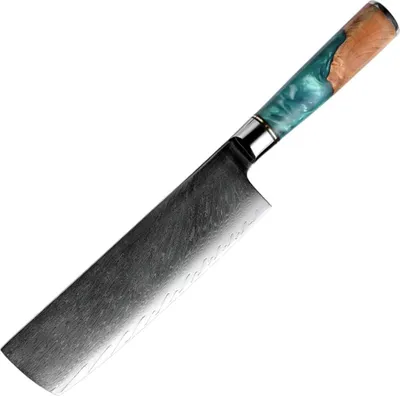 Image de Couteau de cuisine damassé Nakiri SH-39327 - Précision et Élégance en Bleu KP39327