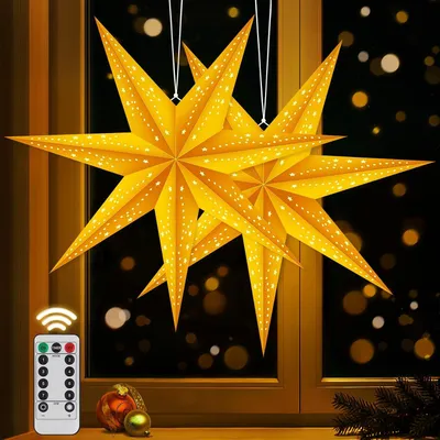 Productafbeelding van Kerstster - Set van 2 - Verlichte LED - 60 cm - Papieren sterren - Kerstmis - Papieren ster - Verlicht om op te hangen