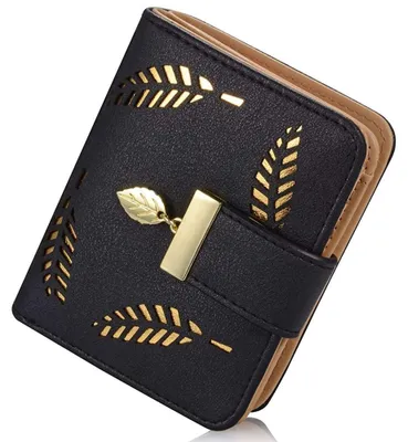 Produktbild von Kurze Damen-Geldbörse aus Leder, Blatt-Design, zweifach faltbar, Karten- und Münzfach, kleine Geldbörse mit Schnalle und Reißverschluss