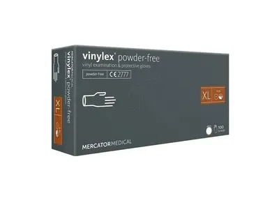 Produktbild von Vinylhandschuhe Einmalhandschuhe Puderfrei Latexfrei Glatt Klar MERCATOR Vinylex, Größe:XL - 100 Stück