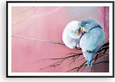Produktbild von Gerahmtes Poster - Schwarzer Rahmen - Vögel Blau Zweig - 100x70 cm - Wand Bild - Wanddeko - Wandbilder - Kunstposter - Wandposter - Bilderrahmen - Bilder - Kunstdruck - P2BAA100x70-5026