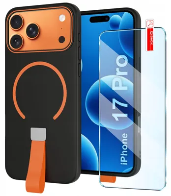 Immagine prodotto di Etui z Paskiem na palec Matowe CZARNE do iPhone 17 Pro |do MagSafe +Szkło
