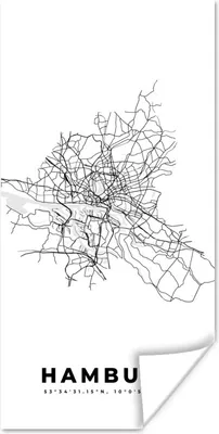Produktbild von MuchoWow® Poster Schwarz und weiß - Deutschland - Karte - Stadtplan - Hamburg 20x40 cm - Plakat - Foto