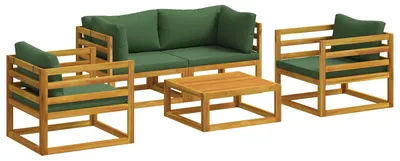 Image de Ensemble de salon de jardin modulaire, composé de 5 éléments, en bois d'acacia massif, finition naturelle