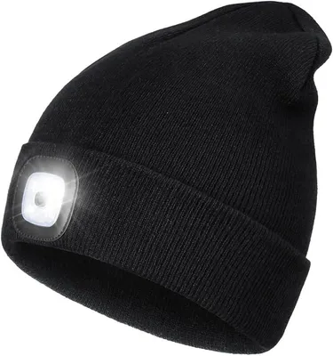 Produktbild von Mütze mit LED Licht, LED Mütze mit Licht, Beleuchtete Mütze, Winter Beanie Mütze mit Licht, Wärmer Strickmütze, USB-Aufladung