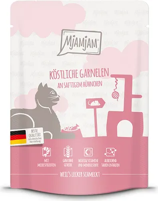 Image de MjAMjAM 12x125g Quetschieen Crevettes & Poulet Nourriture humide pour chats