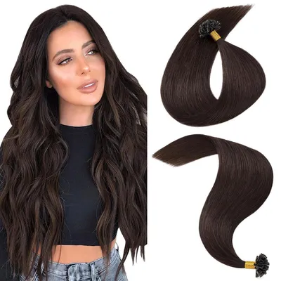 Immagine prodotto di Estensioni per capelli in cheratina, tipo "U-Tip", colore marrone scuro, lunghezza 55 cm, capelli Remy, confezione da 25 ciocche, peso totale 25 grammi