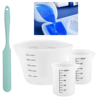 Productafbeelding van Siliconen maatbekers set van 250 ml en 100 ml, met roerstaafjes, geschikt voor epoxyhars en keuken