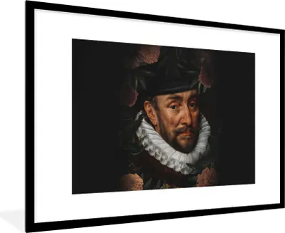 Produktbild von MuchoWow® Gerahmtes Poster Wilhelm von Oranien - Adriaen Thomasz - Blumen 90x60 cm - Poster mit Schwarzem Bilderrahmen Wandposter Rahmen Foto Bilder - Wanddekoration - Fotos