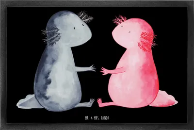 Produktbild von Mr. & Mrs. Panda Schmutzmatte Axolotl Liebe 60 x 90 cm - Schwarz - Geschenk, Fußabtreter, Schwanzlurch, Gummimatte, Valentinstag, fußmatte, Bodenvorleger, Türmatte