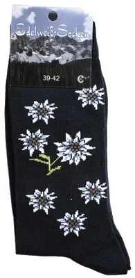 Produktbild von Uni Trachtensocken Edelweiß-Socken Blütenmuster Kurze socken, Größe:35-38, Farbe:Schwarz