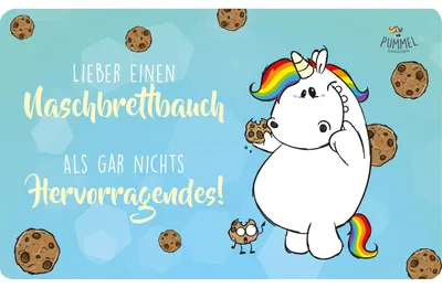 Produktbild von Pummel & Friends Brettchen Pummeleinhorn - Lieber ein Naschbrettbauch als gar nichts Hervorragendes! Frühstücksbrettchen Schneidebrettchen aus Resopal
