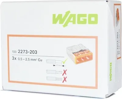 Obrázok produktu pre Wago 2273-203 Pripojovacia svorka transparentná oranžová pre pevné typy vodičov 3-wire do 0,5-2,5qmm