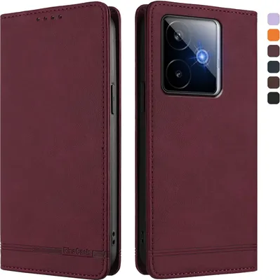 Obrázek produktu pro Pouzdro pro Realme GT 7, retroPolyuretankožené flip pouzdro s stojánkem a přihrádkami na karty Červený