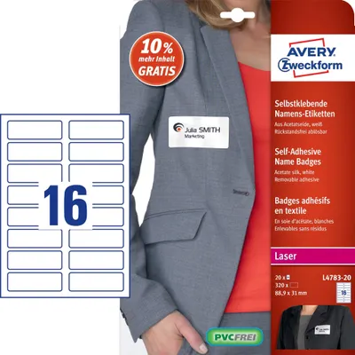 Produktbild von Zweckform L4783-20 Acetatseide Namensetiketten 88,9x31mm weiß