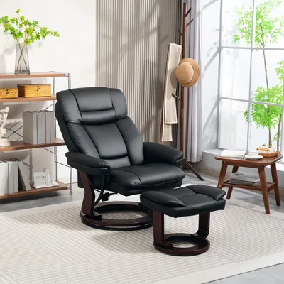 Image de Fauteuil relax avec repose-pieds, fauteuil TV en similicuir pivotant à 360°, fauteuil inclinable à ressorts ensachés, noir | 86 x 83 x 107 cm | inclinable à 130° | 21 kg