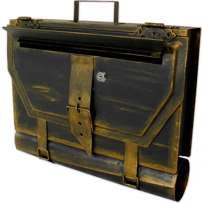 Produktbild von Briefkasten AKTENTASCHE Unikat Kupfer - Silber - Gold Messing Bronze Antik Look Design Zeitungsrolle - Farbe: Schwarz-Gold