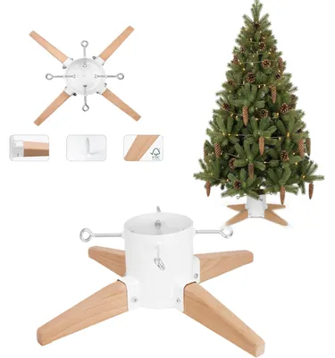 Productafbeelding van Kerstboomstandaard met waterreservoir, rustieke voet voor echte kerstbomen, watercapaciteit van 1-1,3 liter, geschikt voor stamdiameters van 3,5-11 cm, wit, breedte 66 cm