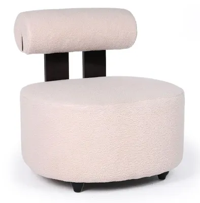 Image de MENZZO Fauteuil design Canelo Bois foncé et Tissu bouclette Beige