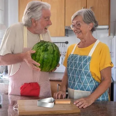 Produktbild von Edelstahl-Obstschneider und Wassermelonenschneider – Obstwürfelschneider mit ergonomischem Griff, tragbares Schneidwerkzeug für Wassermelonen