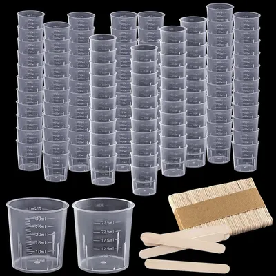 Immagine prodotto di Bicchiere graduato e misurino da 30 ml in plastica, con 80 bastoncini di legno, per resina epossidica, cucina, pittura