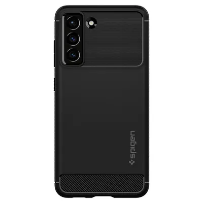 A black phone case is shown from the back against a white background.