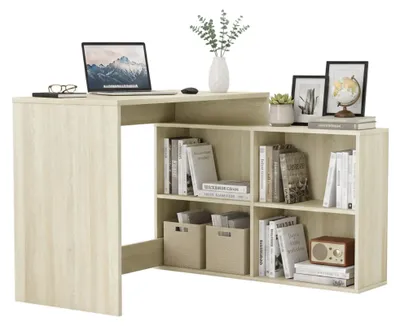 Produktbild von Schreibtisch Kyarr, Mehrzweckschreibtisch, Bürotisch für PC, Eckschreibtisch, 112x101 h77 cm, Eiche und Weiß