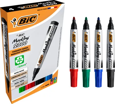 Produktbild von BIC Marking 2000, Schwarz, Blau, Grün, Rot, Rundspitze, Schwarz, Blau, Grün, Rot, 1,7 mm, Pappe, Glas, Metall, Papier, Kunststoff, Tinte auf Wasserbasis