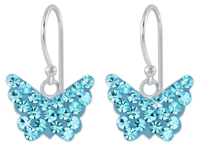 Produktbild von Schmetterling Ohrringe: Kristall Ohrhänger Silber 925 Blau